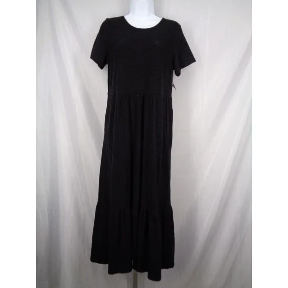 Old Navy Black Slub Knit Tiered Midi Dress Size Small New